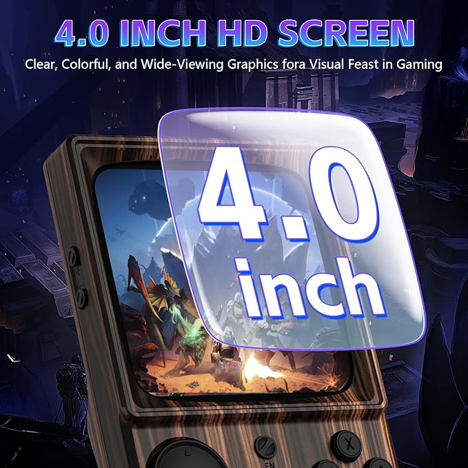 R36TMAX Retro Handheld Game Console, 4 Inch IPS HD Screen Retro Gaming Console, Supports WiFi Networked Fighting and OTG, Compatible with a Large Variety of Classic Games,Wood Grain Coffee Brown