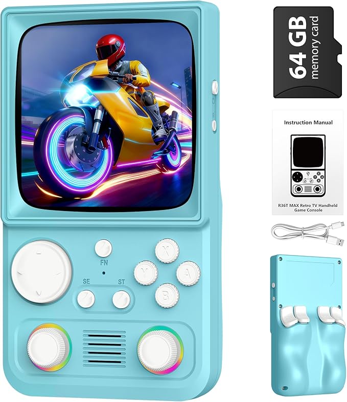 R36TMAX Upgraded Retro Handheld Game Console with 4000mAh Battery, 4.0'' IPS Screen, Retro Gaming Console with Portable Case, Supports WiFi Networked Fighting and OTG (Classic Blue)