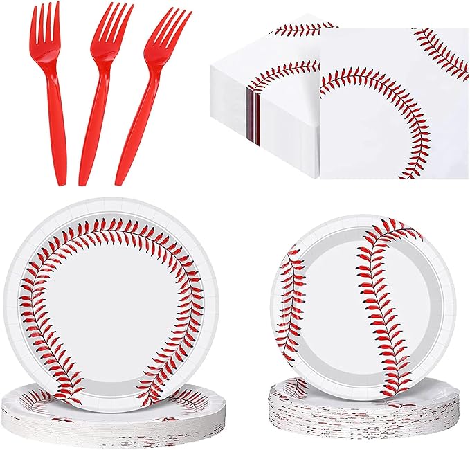 120 Pcs Baseball Party Supplies Bundle Paper Plates Napkins Baseballs Party Birthday Decorations Baseball Tableware For Kids Serves 30