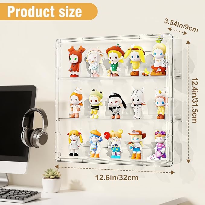 Wall-Mounted Clear Display Case for Figures, Acrylic Storage Organizers Box with Magnetic Door, Wall Dustproof Showcase for Collectibles Action Figure(1, Large)