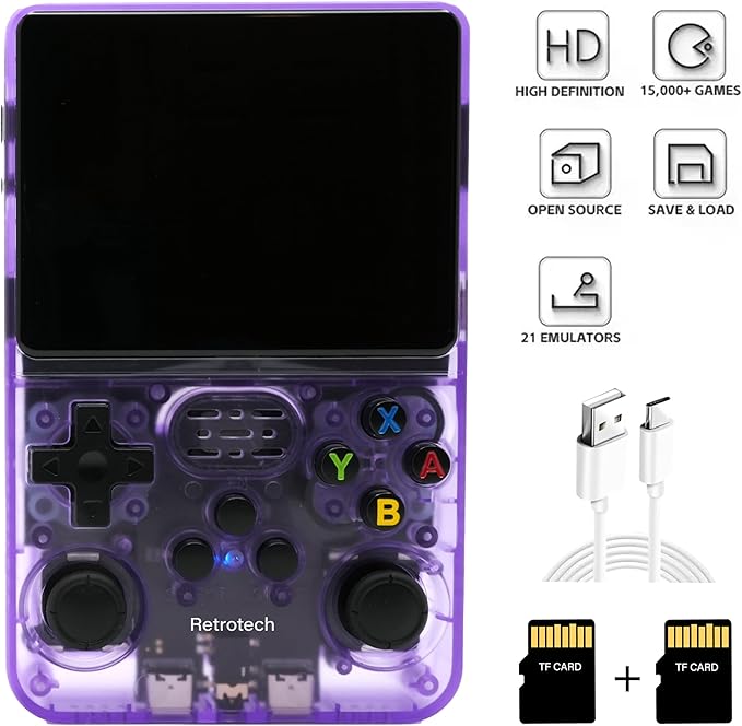 Retrotech R36S Handheld Video Game Console with Build-in 15000 Games (Purple Transparent)