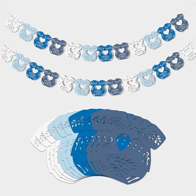 2 Pack Cielito Lindo Papel Picado Baby Shower Banner Decoration, Mexican 24 Pcs Bodysuit Card with Hanging String Fiesta Garland for Gender Baby Shower Party Supplies (Novel Color)