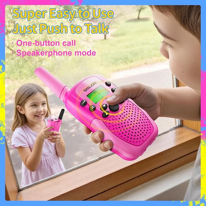 Walkie Talkies for Kids Toys, Easter Basket Stuffers for Girls Ages 4-6, Pink Walkie Talkie with 3 Miles Range for Outdoor & Camping, Birthday Gifts for Girls 3 4 5 6 7 8 9, Ages 6-8