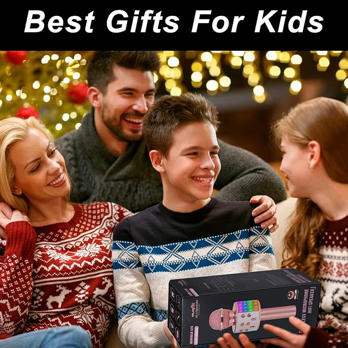 Bluetooth Karaoke Microphone for Singing: Professional Handheld Wireless Microphone with Lights for Kids Adults Black
