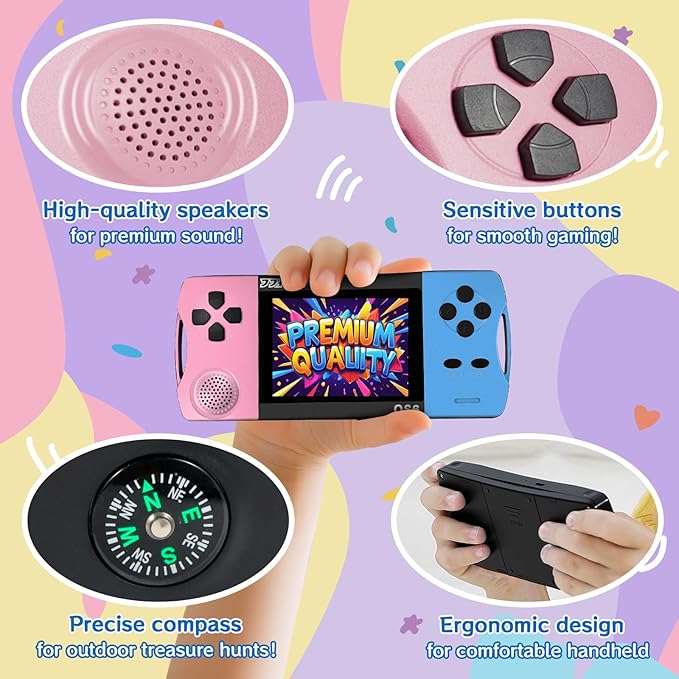 16 Bit Handheld Games for Kids with 3.5" IPS Large Screen Built-in 216 Retro Video Games Portable Gaming Player with Rechargeable Battery Mini Arcade Electronic Toy Gifts for Boys Girls (Blue+Pink)