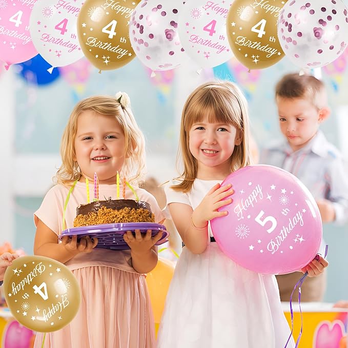 Pink 7th Birthday Balloons - 16pcs Pink & Gold, Happy 7th Birthday Confetti Balloons for Princess Theme Party Decorations