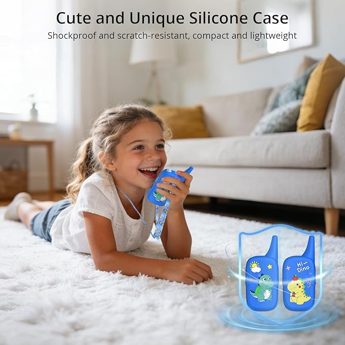 Anbte Video Walkie Talkies for Kids with Cute Silicone Case, 2 Pack Rechargeable Two Way Radios Toys for Boys Girls Age 3-8, Easy to Use, for Family Game Outside Camping Indoor Outdoor, Blue