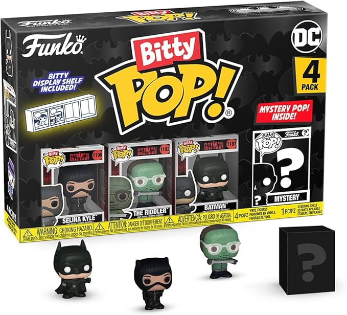 Funko Bitty POP! Batman 85th - Catwoman, 4-Pack and A Surprise Mystery Mini Figure - 0.9 Inch (2.2 Cm) - DC Comics Collectable - Stackable Display Shelf Included - Gift Idea - Party Bags Stocking