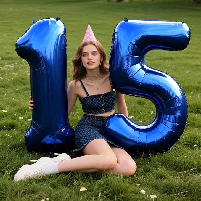 40 Inch Number 5 Balloon Jumbo Dark Blue Digit Foil Balloon for 5 15 25 50 55 2025 Graduation Anniversary Party Supplies 5th Birthday Photo Booth Backdrop for Boys Girls