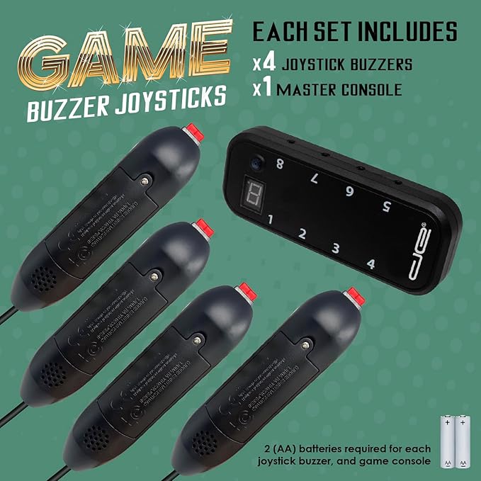 Digital Energy Handheld Game System - Console Displays First Buzz-in - Great for Jeopardy, Family Feud, Trivia and Buzzer Games - Console with 4 Joystick Buzzers