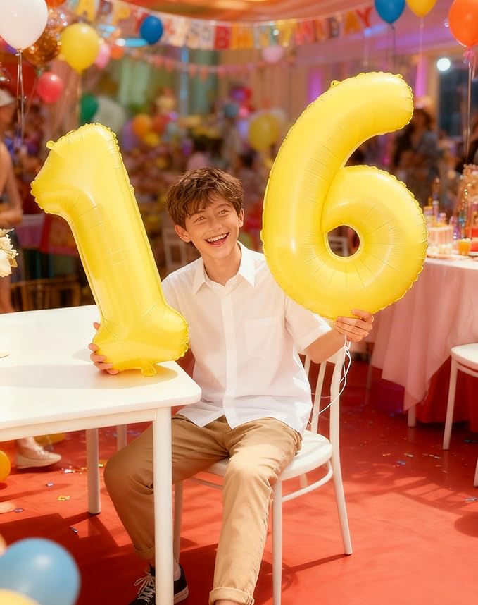 40 Inch Yellow Mylar Foil Number 6 Birthday Balloon, Digital Balloons for 6 16 Boy Girl Party Decorations Supplies, Yellow Big Helium Balloon Numbers for 26 36 46 60 Men Women Anniversary