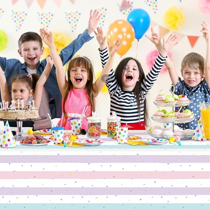6 Pack Sprinkle Ice Cream Tablecloth Party Decorations, Ice Cream Birthday Plastic Party Supplies, Donut Disposable Rectangle Table Cover for Kids Girls Sweet One Birthday Baby Shower, 54 x 108 Inch