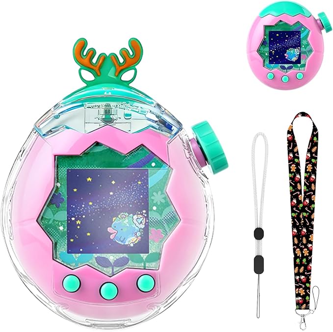 Case for Tamagotchi Paradise – PC Protective Hard Shell with Cute Cartoon Cover & Detachable Christmas Lanyard,Durable Protective Housing for Tamagotchi Paradise Virtual Pet Machine[Antlers]