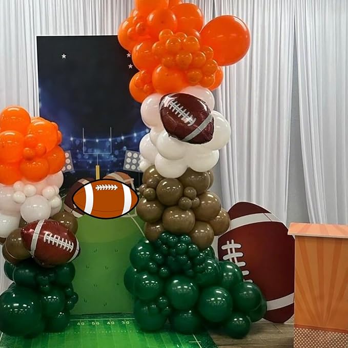 Football Balloons, Soccer Balloons with Orange Brown Green White Latex Balloons Football Prints Balloons, Sports Theme Birthday Decorations Game Day Party Supplies for Sports Theme Party