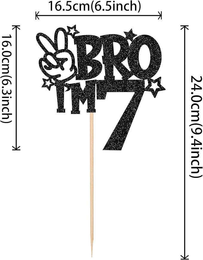 1 PCS Brother I'm 7 Cake Topper Glitter Star Happy 7th Birthday Cake Pick Bro I'm 7 Cake Decoration It's My 7th Birthday Decorations for Boys Cheers to 7 Years Old Birthday Party Supplies Black