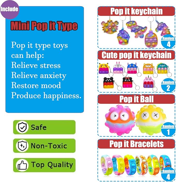 109 PCS Premium Party Favors Toys for Kids,Assortment Mini Pop Fidget it Toys for All Ages Kids,Classroom Prizes,Treasure Chest, Prize Box Toys, Goody Bag Fillers,Carnival Prizes for Boys Girls 4-10