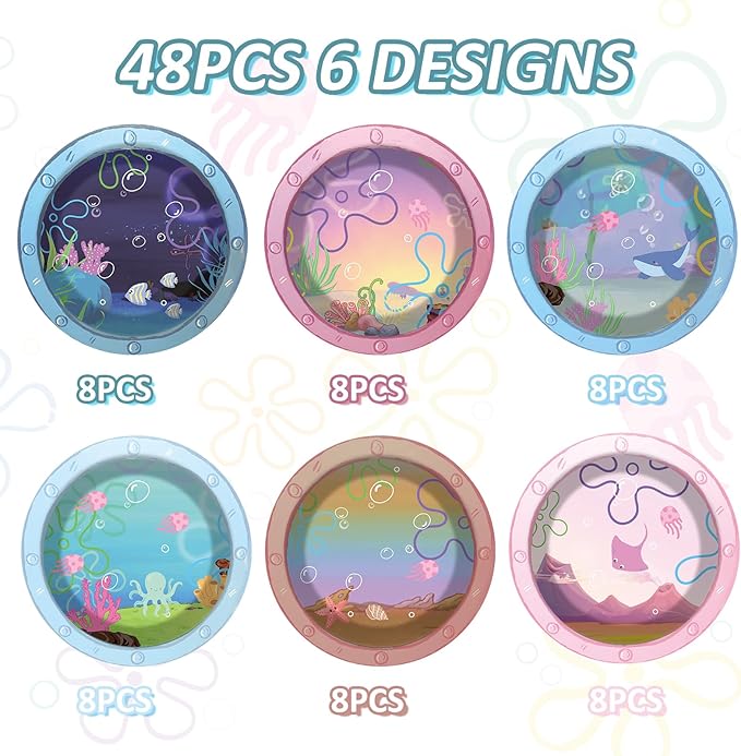 48 Pcs Ocean Cartoon Party Paper Plates Yellow Cartoon Party Supplies Sea Animal Theme Disposable Dinner Plates Under the Sea Dinnerware for Summer Birthday Baby Shower Decoration
