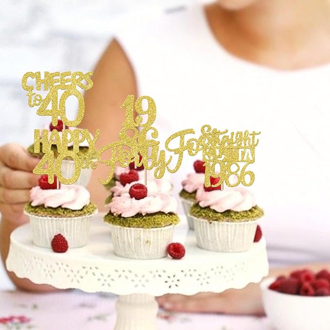 30PCS Straight Outta 1986 Cupcake Toppers Gold Glitter Forty Happy 40th Birthday Cupcake Picks Cheers to 40 Years Cake Decorations for 40th Birthday Anniversary Party Decoration Supplies
