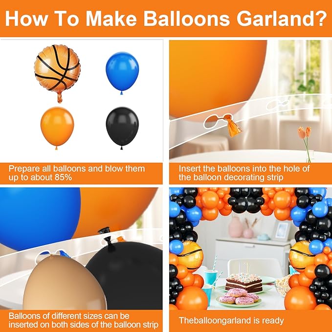 Basketball Balloon Arch Garland Kit,Orange Black Blue Balloon Garland with Foil Balloon for Men Teen Kids Birthday Graduation Party Decorations,Basketball Sports Theme Party Decor Supplies