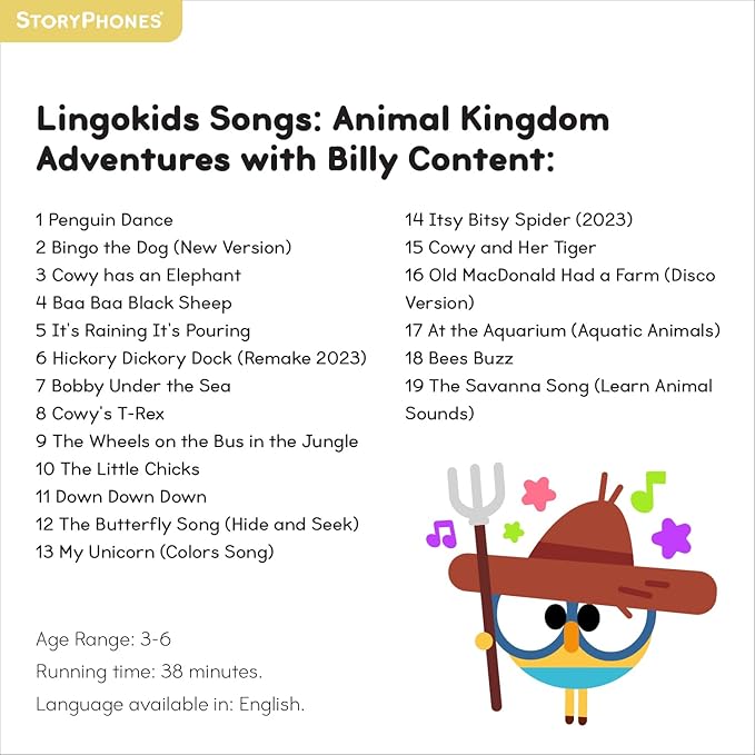 Lingokids Animal Kingdom Adventures with Billy StoryShield, Screen-Free Audio Content, 19 Songs, Ages 3-6, 38 Minutes Runtime