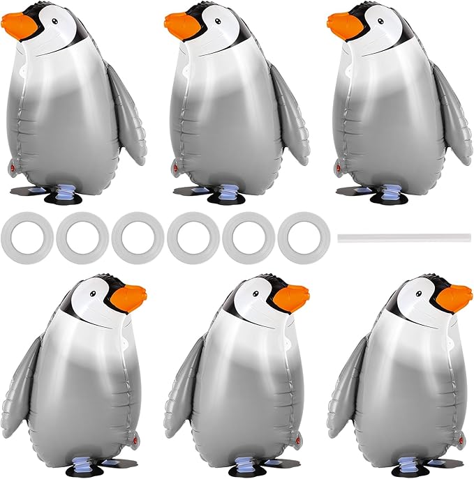 6 Pcs Walking Penguin Balloons, Cute Penguins Balloons for Kids, Walking Animal Foil Mylar Balloon for Baby Shower, Birthday, Penguins Theme Party Decoration Supplies (Penguin)