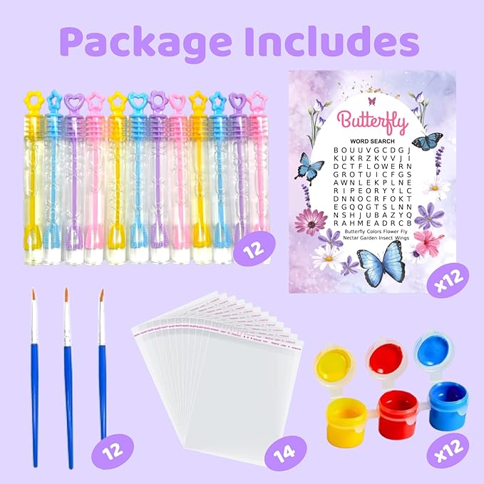 Butterfly Party Favors - 12 PCS Butterfly Birthday Party Supplies - Butterfly Bubbles & Paint Crafts - Butterfly Birthday Decorations Goodie Bags Gifts Prizes for Kids Girls Toddler