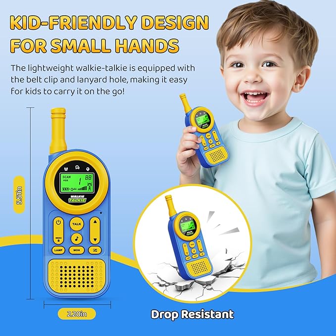 Walkie Talkies for Kids 2 Pack: 22 Channels 2 Way Radio Toys for 3-12 Year Old - VOX LED 3 Miles Long Range - Camping Hiking Birthday Boys Girls Blue