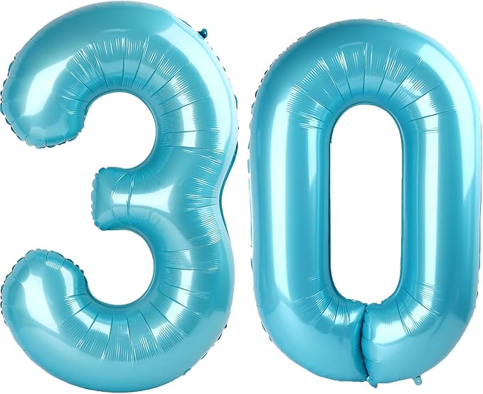 40 Inch Light Blue Number 30 Digital Balloon,Jumbo Mylar Foil Helium Balloon for 30 Balloons for Birthday Party,Wedding Anniversary Party Decorations