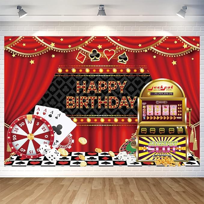 Casino Happy Birthday Backdrop Decorations Banner Luxurious Las Vegas Casino Night Photo Background for Home Indoor Outdoor Birthday Party Decorations Supplies 70.8 x 47.2 Inch