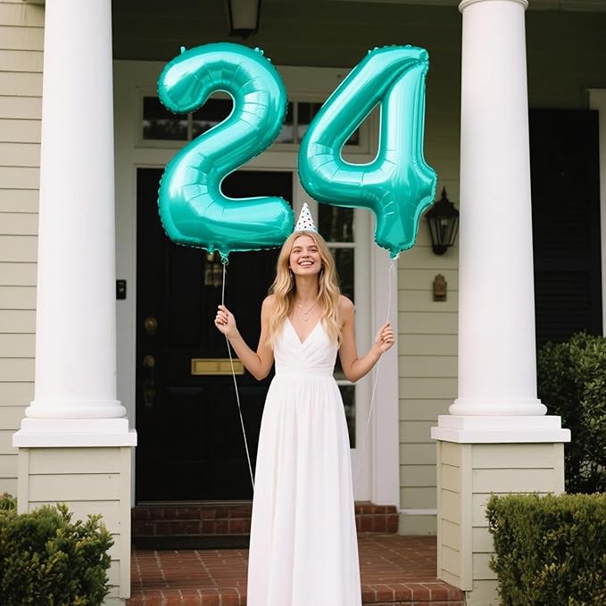 40 Inch Teal Blue Large 4 Balloon Numbers Teal Big Foil Number Balloons Giant Helium Happy 14th 24th Birthday Party Decorations for Man and Women, Huge Mylar Anniversary Party Supplies