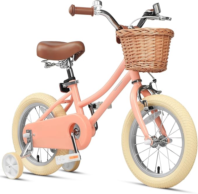Petimini Vintage Kids Bike for Girls, 12–20 Inch Classic Bicycle with Wicker Basket & Bell, High Tensile Steel Frame, Training Wheels (12–18”), 85% Pre-Assembled, Retro Bike for Outdoor Riding