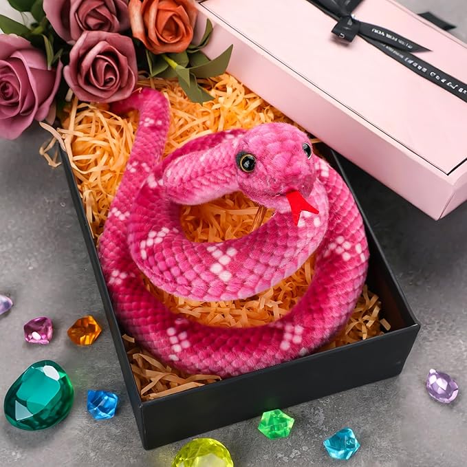 Snake Plush, Stuffed Snake Animal, 27 in Small Toy Snakes for Kids, Giant Stuffed Animals Snake, Lifelike Plush Snake for Birthday Present Party Prank Prop (Pink)