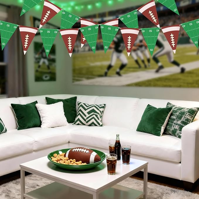 4 PCS Football Party Decorations Football Banner Flags Football Paper Garlands with Pennant Buntings for Sports Theme Birthday Party Decorations Baby Shower