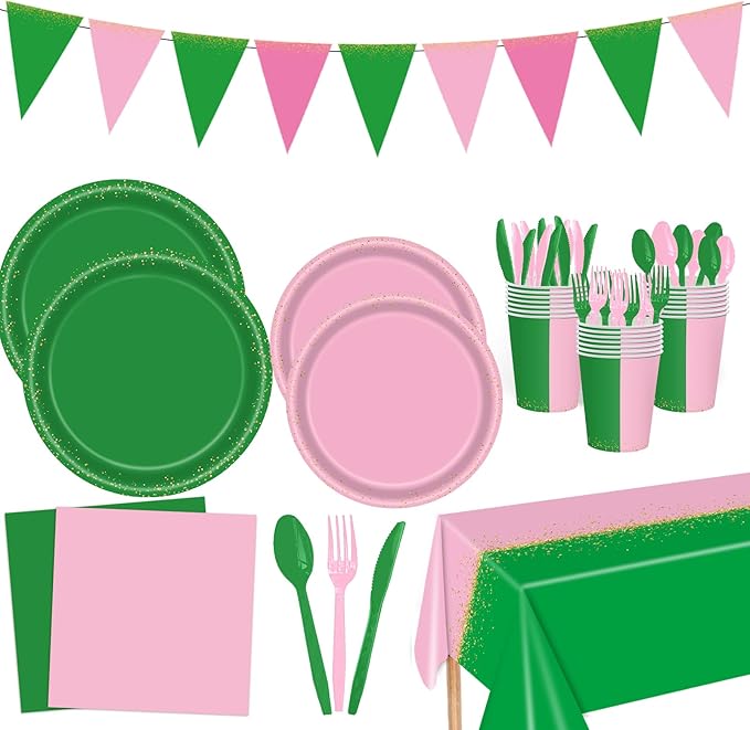 142pcs Pink and Green Witch Party Decorations Tableware, Witch Table Centerpieces Party Supplies, Tableware Set Cups for Girls Birthday Party Decorations Severs 20 Guests