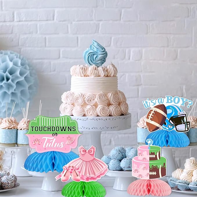 Jollyboom Touchdowns or Tutus Gender Reveal Decorations, 8pcs Ballet or Football Gender Reveal Honeycomb Centerpiece Table Toppers for Girl or Boy Gender Reveal Party Supplies