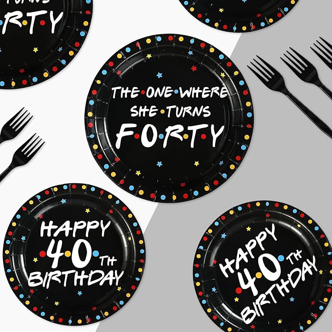 Grencian 72Pcs iFriends Themed Birthday Party Decorations 40th Birthday Plates The One Where She Turns 40 Tableware Set for Women 40 Year Old iFriends TV Show Fans Party Decorations