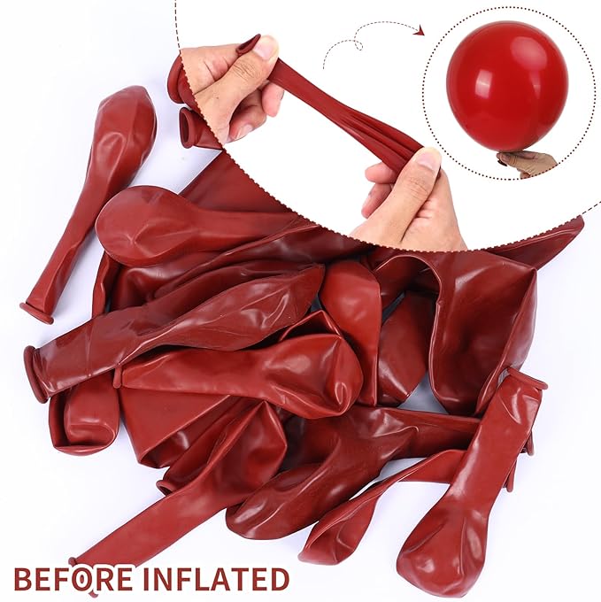 RUBFAC 129pcs Ruby Red Balloon Arch Kit, Different Sizes 18 12 10 5 Inches Cherry Red Burgundy Balloons for Garland Birthday Wedding Party Decorations