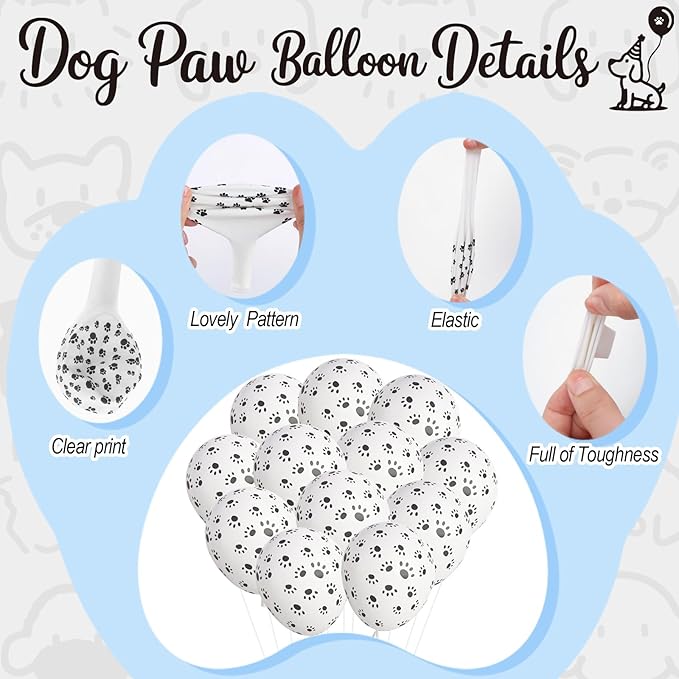 Dog Paw Print Balloons, Cute Puppy Pet Theme Birthday Latex Balloons for Boys Girls, Black White Dog Party Decorations Supplies for Kids Children Dogs Lover Farm Animal Theme Baby Shower Party Decor