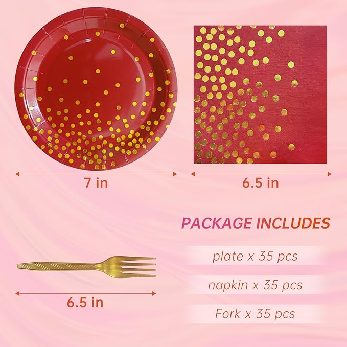 Red and Gold Party Supplies,Serves 35 Guests 7" Red Paper Plates Napkins,Birthday Plates and Napkins for Wedding Graduation