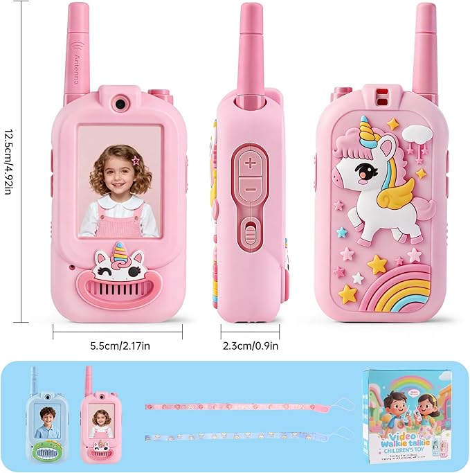 Video Walkie Talkies for Kids 2 Pack Rechargeable Kids Video Walkie Talkies Gift Box Set with Silicone Case, Walkie Talkies for Indoor Outdoor Play Birthday for Boys Girls Ages 3–12