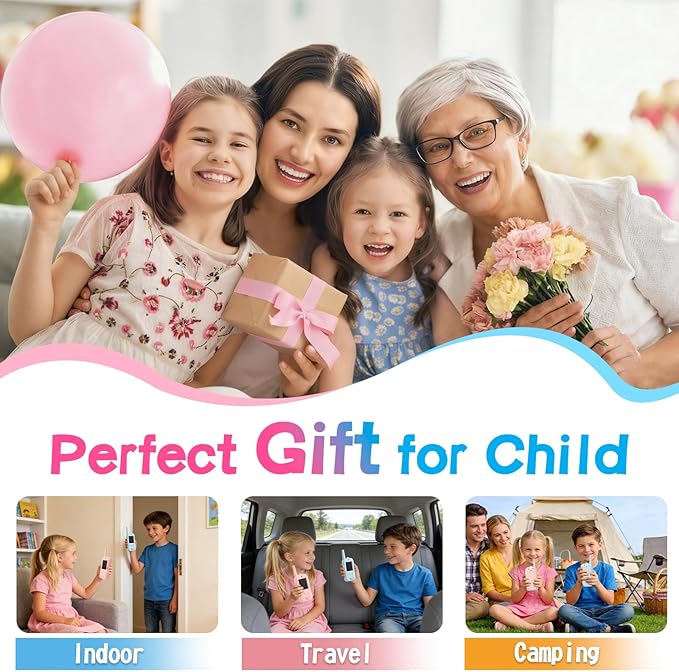 Video Walkie Talkies for Kids,Dual Camera 2-Pack Rechargeable Video Intercom Long Range Walkie Talkies,Voice Chat&Photo,Gifts for Age 3-12 Boys Girls Indoor Outdoor Games,Camping (Blue + Pink)