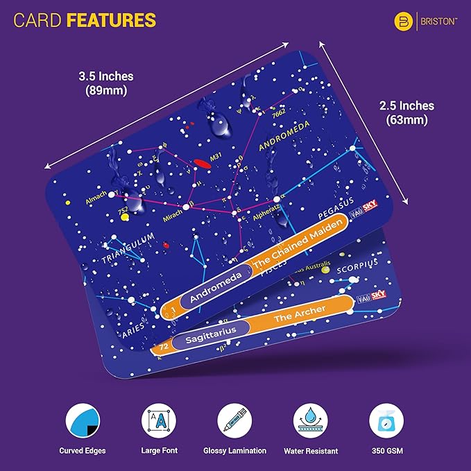 Briston Galactic Guide 88 Constellation Flashcards – Astronomy Learning Cards for Kids & Adults, Star Chart Study Set with Brightest Stars, Facts & Illustrations, Space Education Gift for Stargazers