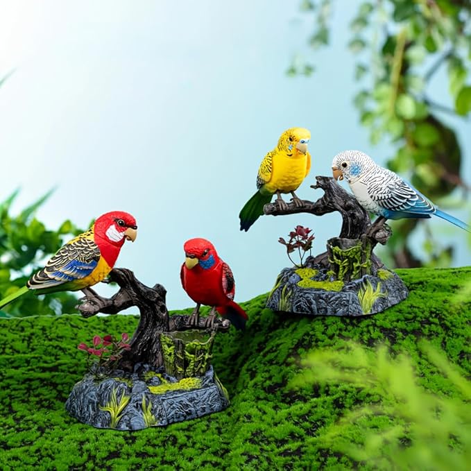 nulala Two Simulation Parrots Birds Toys - Voice Controlled Parrots Chirping and Wings Flap - Electronic Birds Pet for Home Garden Decor Ornament (513A)