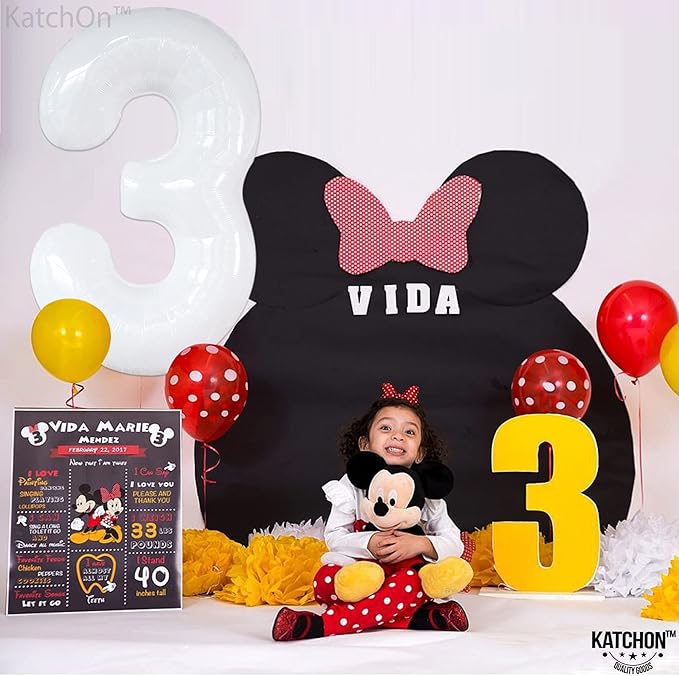 Large, Number 3 Balloon White - 40 Inch | Foil 3 Balloon Number for Black and White Happy Birthday Decorations | 3 Year Old Balloon for Party | Mylar 3 Balloon for 3rd Birthday Decorations for Girls