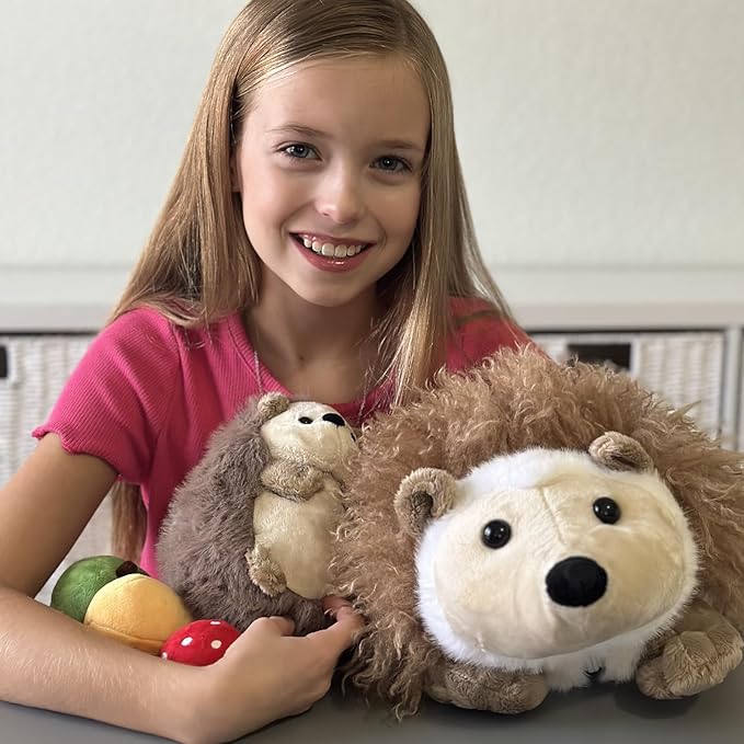 MaoGoLan Magnetic Hedgehog Plush Toys Family Set, Mama & Baby with 4 Fruits - 16" Soft Stuffed Animals for Imaginative Play, Educational Toys, Christmas Easter Gift for Kids