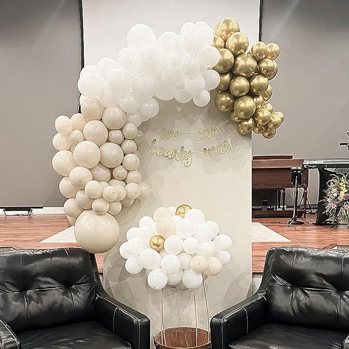 White Sand Gold Balloons, 60 Packs 12 Inch White Nude Balloons with Metallic Chrome Gold Beige Latex Balloons Party Decoration for Boho Birthday Wedding Bridal Baby Shower Engagement Anniversary