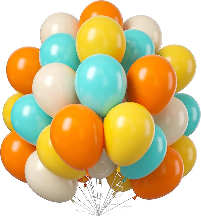 50PCS Latex Balloons - Blue, Yellow & Orange, Party Balloons for Girls & Boys Birthday, Baby Shower & Bridal Shower