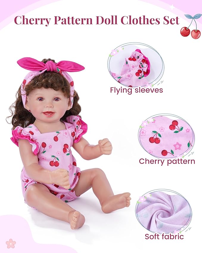 BABESIDE Reborn Baby Doll Clothes Cherry Pattern for 17- 22 Inch Baby Doll Clothes Outfits with Headband