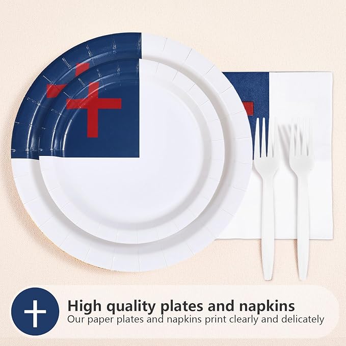 96Pcs Easter Decorations Christian Jesus Flag Plates and Napkins Christian Cross Decoration Favors for Religious Christians Holy Week Christian Sunday School Baptism Easter Party Supplies Serves 24