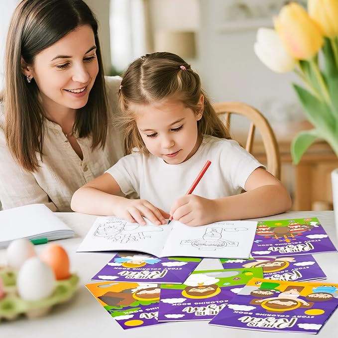 He is Risen Coloring Books for Kids - 48Pcs Bulk Easter Story Mini Coloring Booklet Religious DIY Art Drawing Book for Toddlers Spring Easter Holiday Party Goodie Bags Stuffers Sunday School Classroom